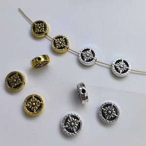 30pcs Double Sided Metal Spacer Beads, 12mm Coin Spacer Beads, Nepalese Beads, Tibetan Style Beads, DIY Bracelet Bead, Findings, B147