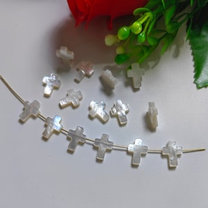 12x9 mm Mother Of Pearl Cross Beads, Hole 0.6mm, White Pearl Shell Cross Beads, Mop Cross Charm, 5 - 100 pcs Options. Cross Findings, B175