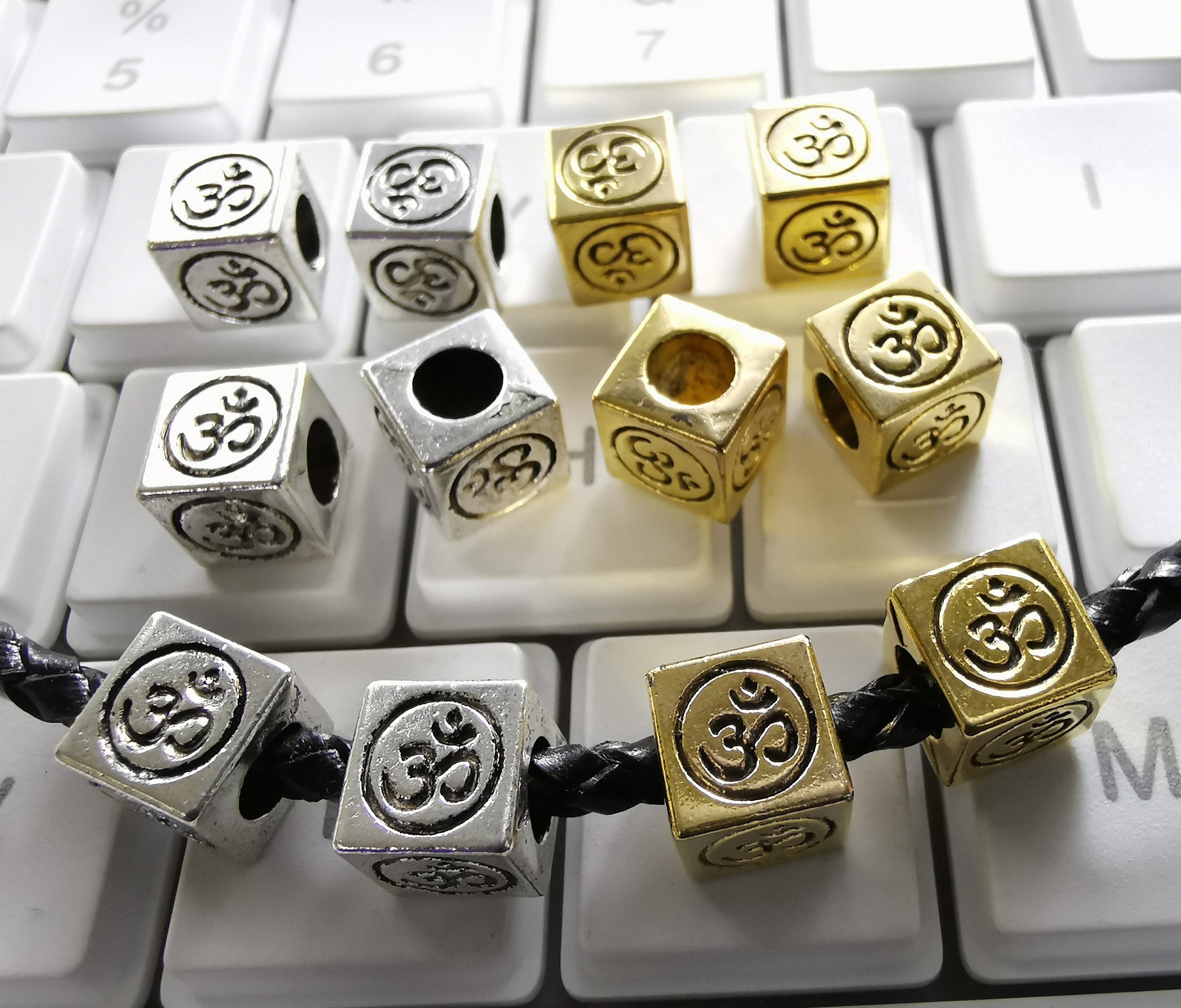 30pcs Double Sided Square Spacer Beads, Large Hole Ohm Beads, Nepalese Beads, 8x8mm Square Ohm Beads, DIY Jewelry Supply, B419