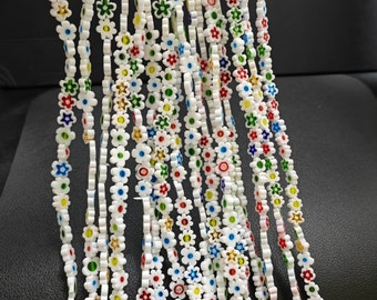 4 - 8mm Multicolor Millefiori Glass Flat Flower Beads, Different Sizes Millefiori Flower Glass Beads, Millefiori Bracelet Accessories, A500
