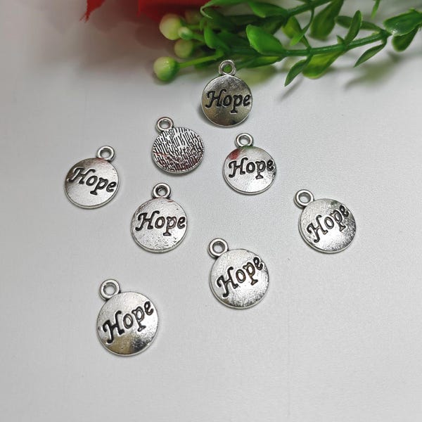 50 stuks antiekzilveren Hope Word Charms, 12 x 15 mm metalen woord Charms, quote Charms, Tiny Hope Charm, DIY sieradenvoorraad, bevindingen, C053