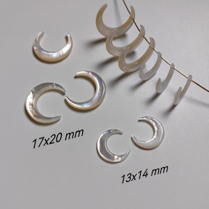 Natural Mother Of Pearl Double Horn Crescent, 13x14, 17x20mm White Pearl Shell Horn Charms, MOP Moon Charms, 2 - 50 Pcs Optional, C238
