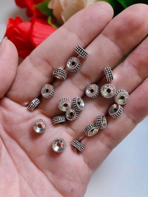 50 perline distanziatrici rotonde rotonde in oro antico tibetano con foro grande, distanziatori per gioielli fai da te, forniture artigianali