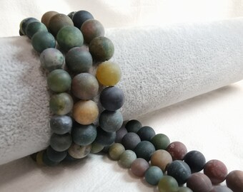 Matte Indian Agate Beads, Multicolor Agate Round Beads, Gemstone Loose Beads, 6/ 8/ 10mm To Choose From, DIY Jewelry, 15” Full Strand， A475