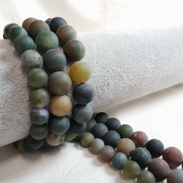 Matte Indian Agate Beads, Multicolor Agate Round Beads, Gemstone Loose Beads, 6/ 8/ 10mm To Choose From, DIY Jewelry, 15” Full Strand， A475