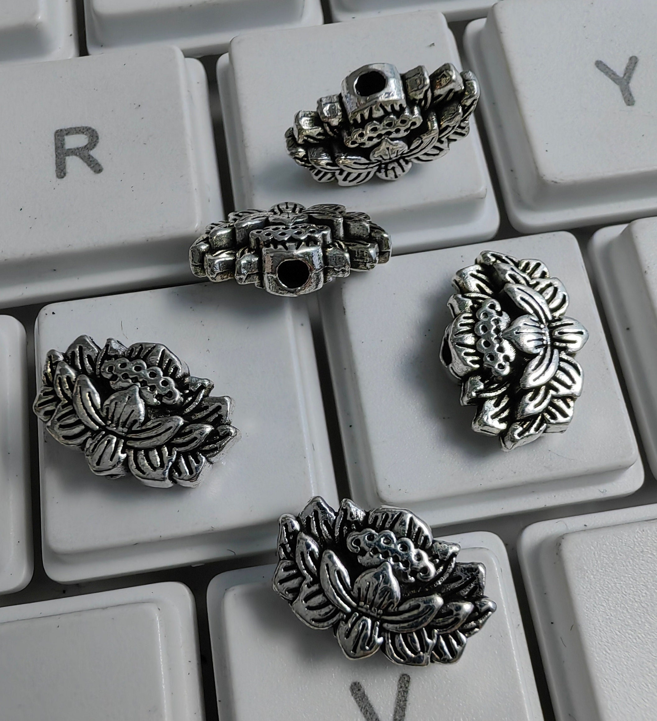 Lotus Blüte Perle 1x BALI STERLINGSILBER RUNDE FOKALE BLUME