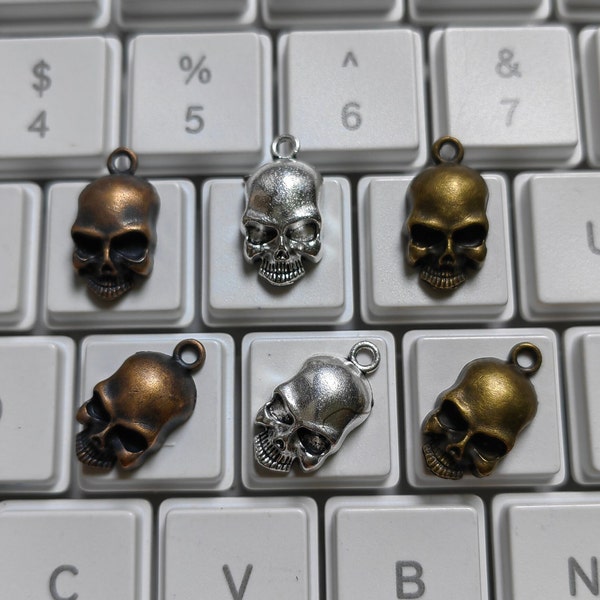 50pcs Metal Skull Head Charms Pendants, 10x19mm, Gothic Charms, Halloween Skull Head Charms, DIY Jewelry Making,  Findings, C359