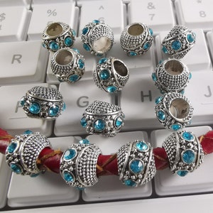Perline distanziatrici in metallo con foro grande con strass, perline distanziatrici in argento antico 11x9mm, foro 5mm, 10 - 30 pezzi opzionali, fornitura di gioielli fai da te, B067