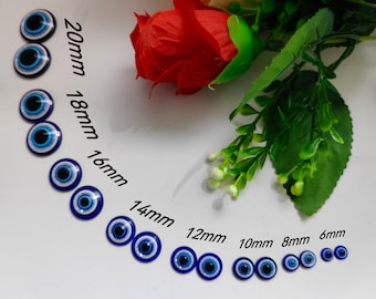 Cabujones de resina de ojo malvado azul con base plana, cabujón de ojo malvado con base plana, disponible de 6 mm a 25 mm, para hacer joyas DIY, 30-100 piezas opcionales, B470