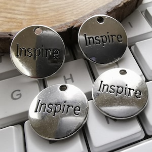 30pcs Antique Silver" Inspire" Word Charms Pendants, 20mm Round Metal Charms, Encouraging Words Pendants, DIY Jewelry Supply, Findings, C230