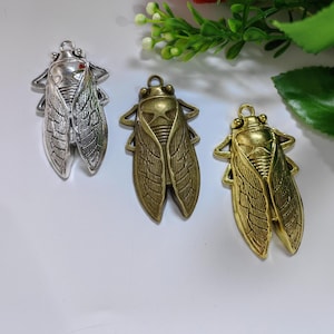 5pcs Metal Cicada Charms, 34X61mm Large Cicada Charms, Antique Silver . Gold . Bronze Insect Charms, DIY Jewelry Making, Findings. C716