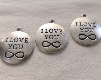 20pcs I Love You Charms Pendants , Metal Charms , Love Quote Charms , 24 X 28 mm , DIY Jewelry Supply ,Findings , Wholesale Charms
