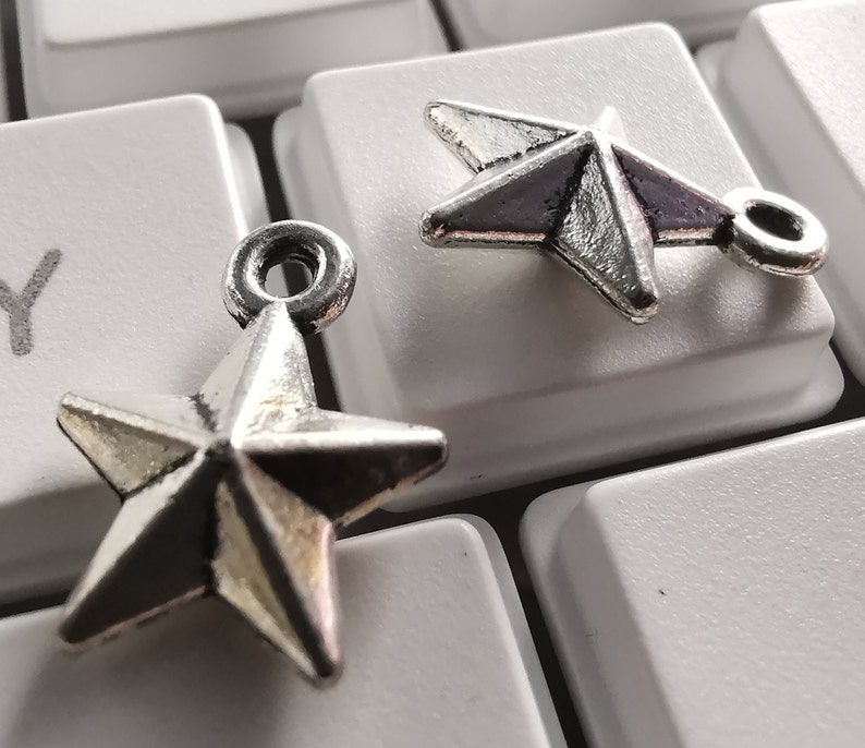 50pcs Double Sided Fivepointed Star Charms Antique Silver Etsy