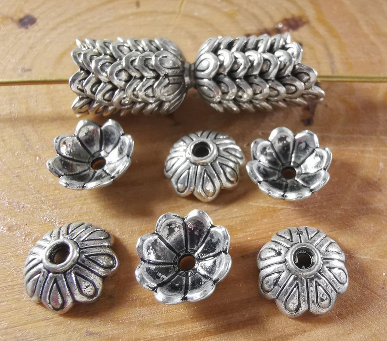 Jewelry Making Caps Findings 55 pcs Antique Silver Metal Spacer Bead Caps Q-205 DIY Bracelet Spacer 10 mm Metal Bead Caps
