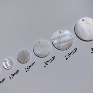 Natural Mother of Pearl Disc Round Charms, Freshwater Pearl Shell Coin Charms, 10 - 30 mm White MOP Disc Charms, 10 - 100 pcs Options,  C573