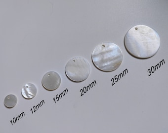 Natural Mother of Pearl Disc Round Charms, Freshwater Pearl Shell Coin Charms, 10 - 30 mm White MOP Disc Charms, 10 - 100 pcs Options,  C573