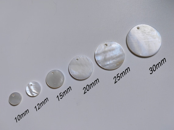 Natural Mother of Pearl Disc Round Charms, Freshwater Pearl Shell Coin Charms, 10 - 30 mm White MOP Disc Charms, 10 - 100 pcs Options,  C573
