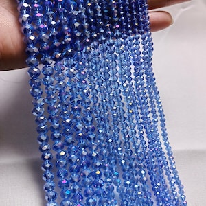 Faceted Crystal Rondelle Beads, 4x3mm 6x4mm 8x6mm Iridescent Crystal Glass Beads, Light Blue AB Crystal Spacer Beads, Jewelry Making, A512