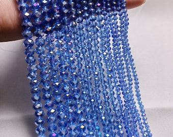 Kryształowe koraliki Rondelle o szlifie fasetowanym, 4 x 3 mm, 6 x 4 mm, 8 x 6 mm, kryształowe koraliki szklane opalizujące, jasnoniebieskie kryształowe koraliki dystansowe AB, tworzenie biżuterii, A512