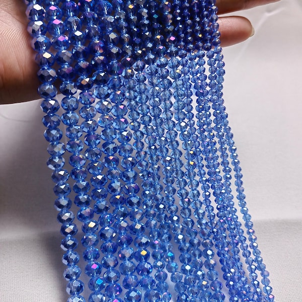 4x3mm 6x4mm 8x6mm Faceted Crystal Rondelle Beads, Iridescent Crystal Glass Beads, Light Blue AB Crystal Spacer Beads, Jewelry Making, A512