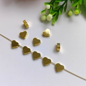 18k Gold plated Heart Beads, 8x7mm Brass Heart Spacer Beads, Metal Heart Beads, DIY Jewelry Making, 10 - 100pcs Quantity Optional, B539