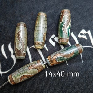 4/8pcs Tibetan DZI Agate Beads, 14x40mm DZI Drum Beads, Hole 2mm, Tibetan Hook pattern Dzi, Oval Dzi Beads, DIY Jewelry Making, D247