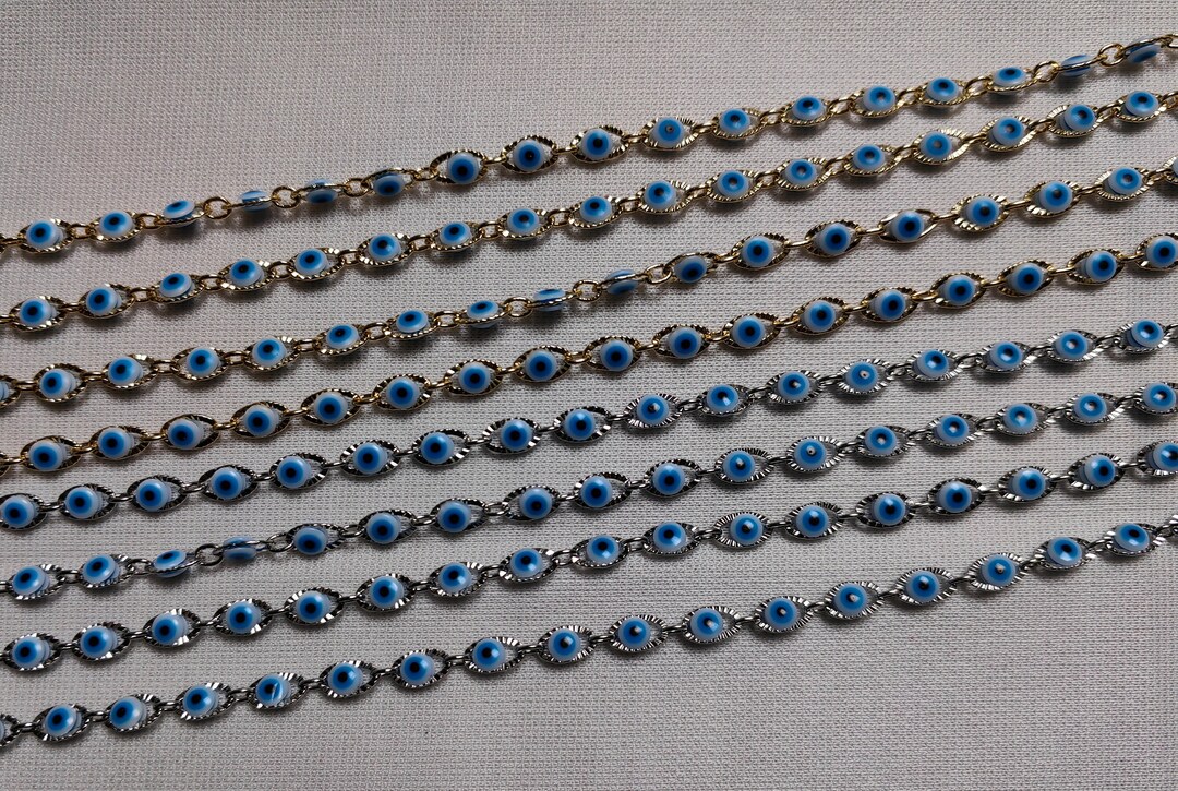 1 - 5 Meters Double Sided Evil Eye Chain, 4mm Evil Eye Chain, Gold ...