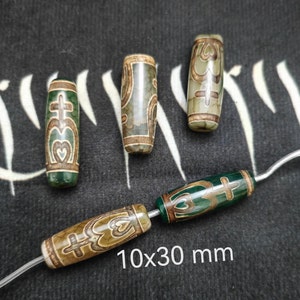 5 or 10pcs Tibetan DZI Agate Beads, 10x30mm DZI Drum Beads, Tibetan Dzi Barrel Beads, Oval Dzi Beads, DIY Jewelry Making, D281