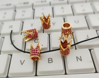 2 - 100 pcs Micro Pave Crown Spacer Beads, Fuchsia CZ Micro Pave Crown Beads, Cubic Zirconia King Crown Spacer Beads, 9x12mm, Findings, B110