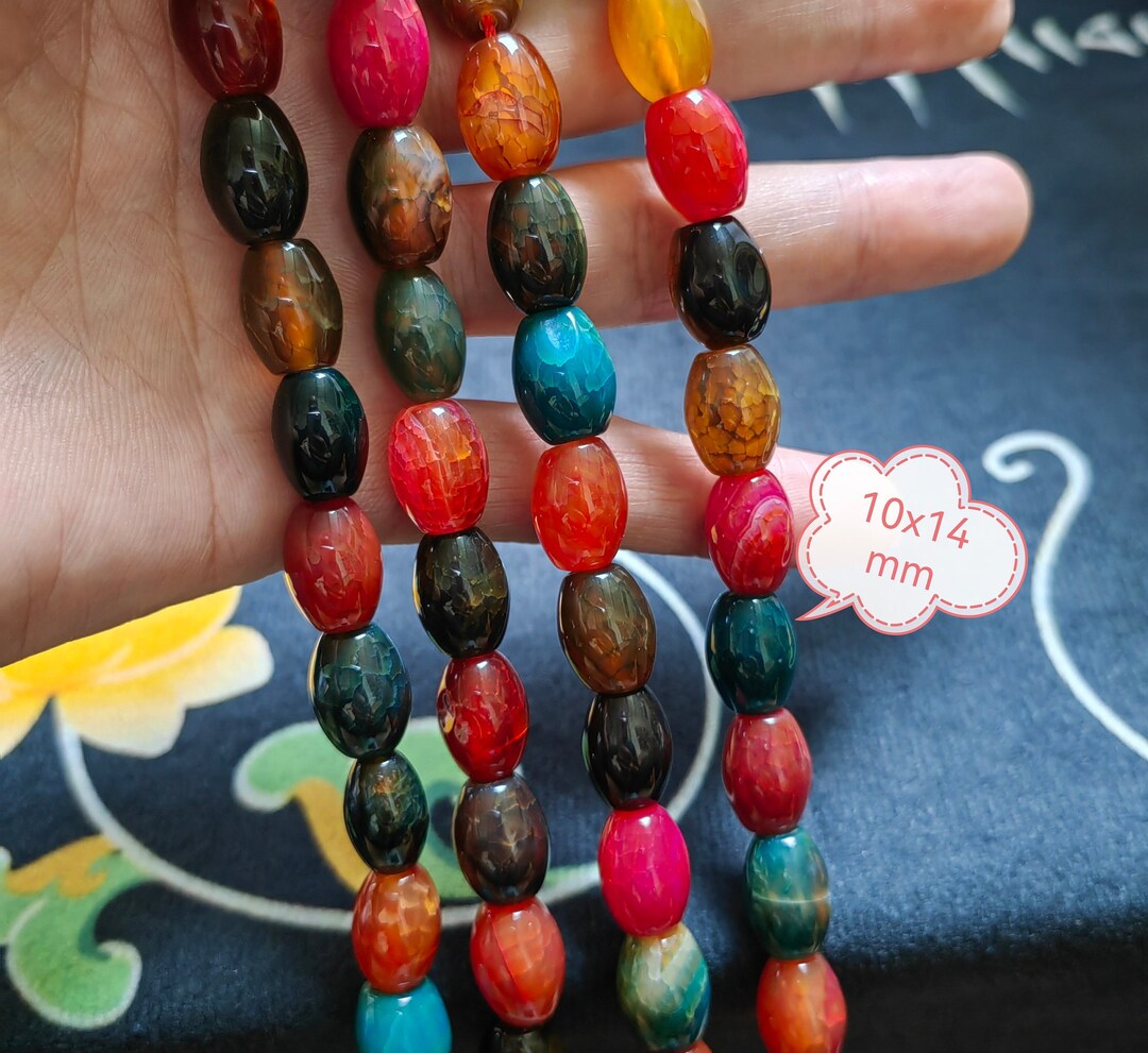 1 Full Strand Smooth Multicolor Oval Agate Beads, 10x14mm Chunky Barrel ...