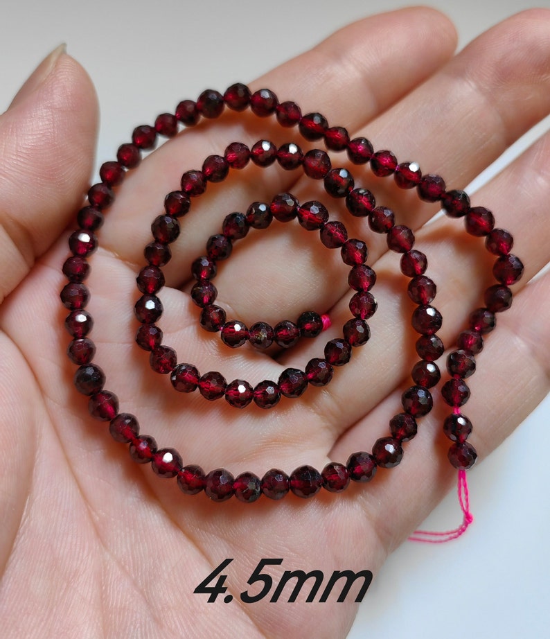 Naturalne fasetowane okrągłe koraliki z granatu, czerwone koraliki z kamieni szlachetnych, 3,5 4,0 4,5 mm do wyboru, sznur 15 cali, koraliki do bransoletki DIY, ilość opcjonalna, A244 4.5mm