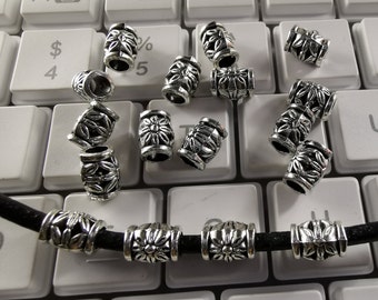 50 Stück Antik Silber Großes Loch Metallperlen, 6x9 mm Perlen im tibetischen Stil, nepalesische Perlen, Metallfass Blumenperlen, Schmuckherstellung, B269