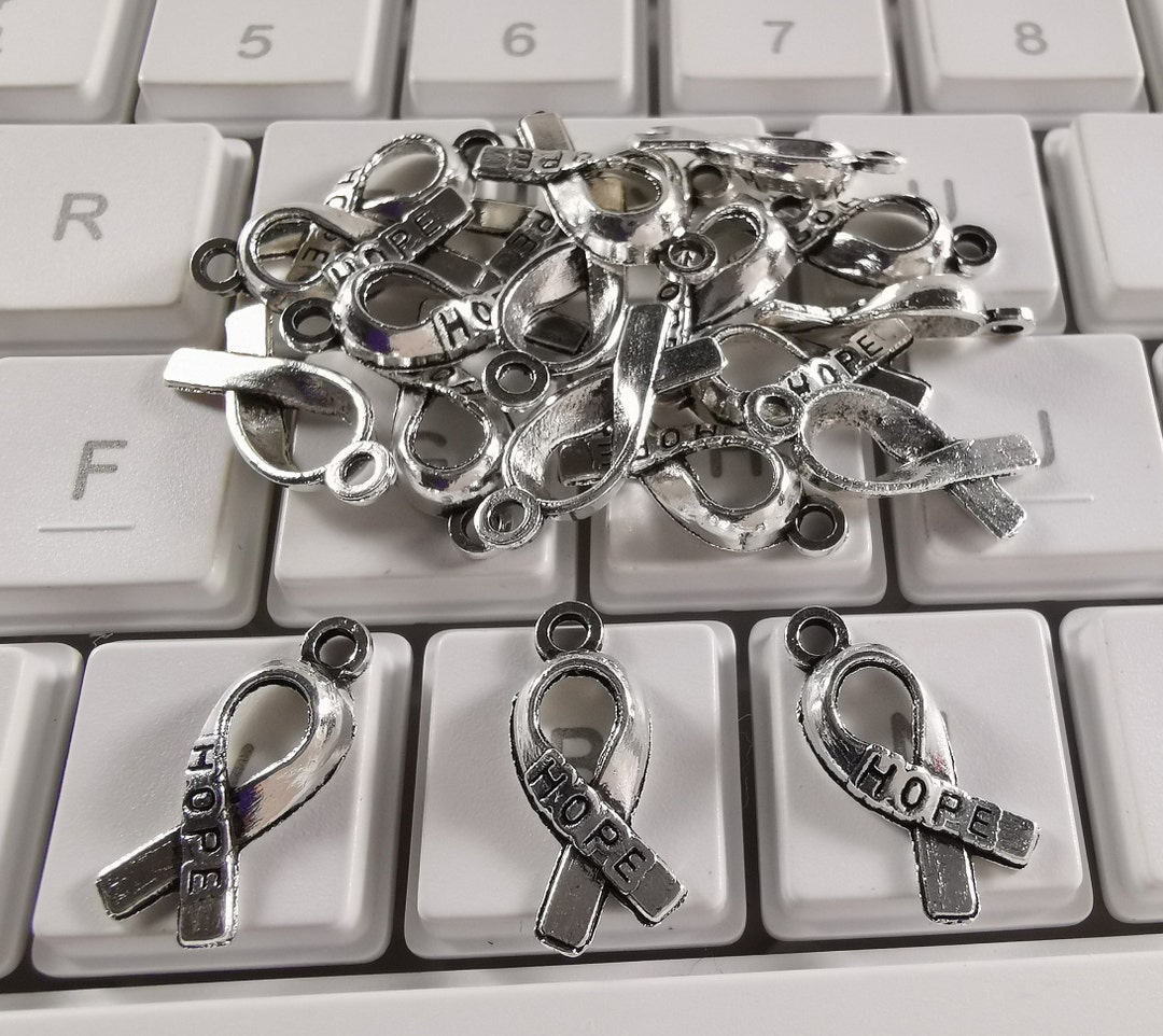 50 or 100pcs Antique Silver Hope Charms, 8x18mm Awareness Ribbon Charms ...