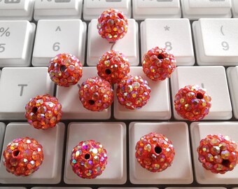 10mm Orange -AB Pave Disco Ball Beads, Micro Pave Crystal Beads, Polymer Clay Rhinestone Beads, Shiny Bling Disco Ball Beads, Findings, B261