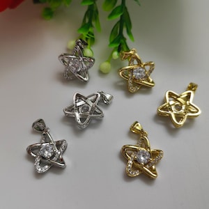 15x17mm CZ Micro Pave Five-Pointed Star Charms, Cubic Zirconia Star Charms, Plating Gold /Rhodium Star Pendants, 2 - 50 Pcs Optional,  C528