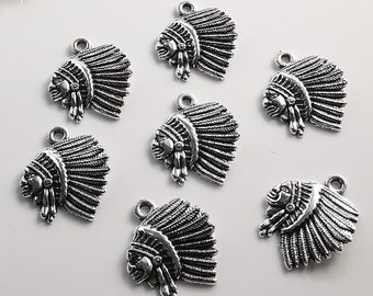 30 pcs Antique Silver Indian Chief Head Charms, 18x21mm, Metal Indian head Charms, DIY Jewelry Supply, Indian Chief Jewelry,Wholesale Charms