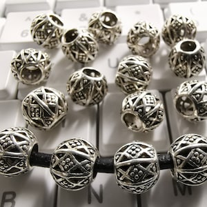 20pcs Antique Silver Large Hole Metal Beads, 10x9 mm Metal Spacer Beads, Tibetan Style Beads, Nepalese beads, DIY Jewelry, Findings, B294