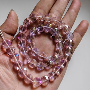 10 mm fasetterade kristallpärlor i hjärtform, glänsande kristallglaspärlor i hjärtform, rosa kristallpärlor, 40 cm sträng, gör-det-själv-smyckestillverkning, A641 bild 4