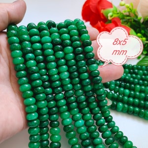 8x5mm Green Rondelle Jade Beads,  Smooth Gemstone Rondelle Beads, Stone Beads, DIY Bracelet Beads, Jewelry Making, 14.5&quot; Strand, A405