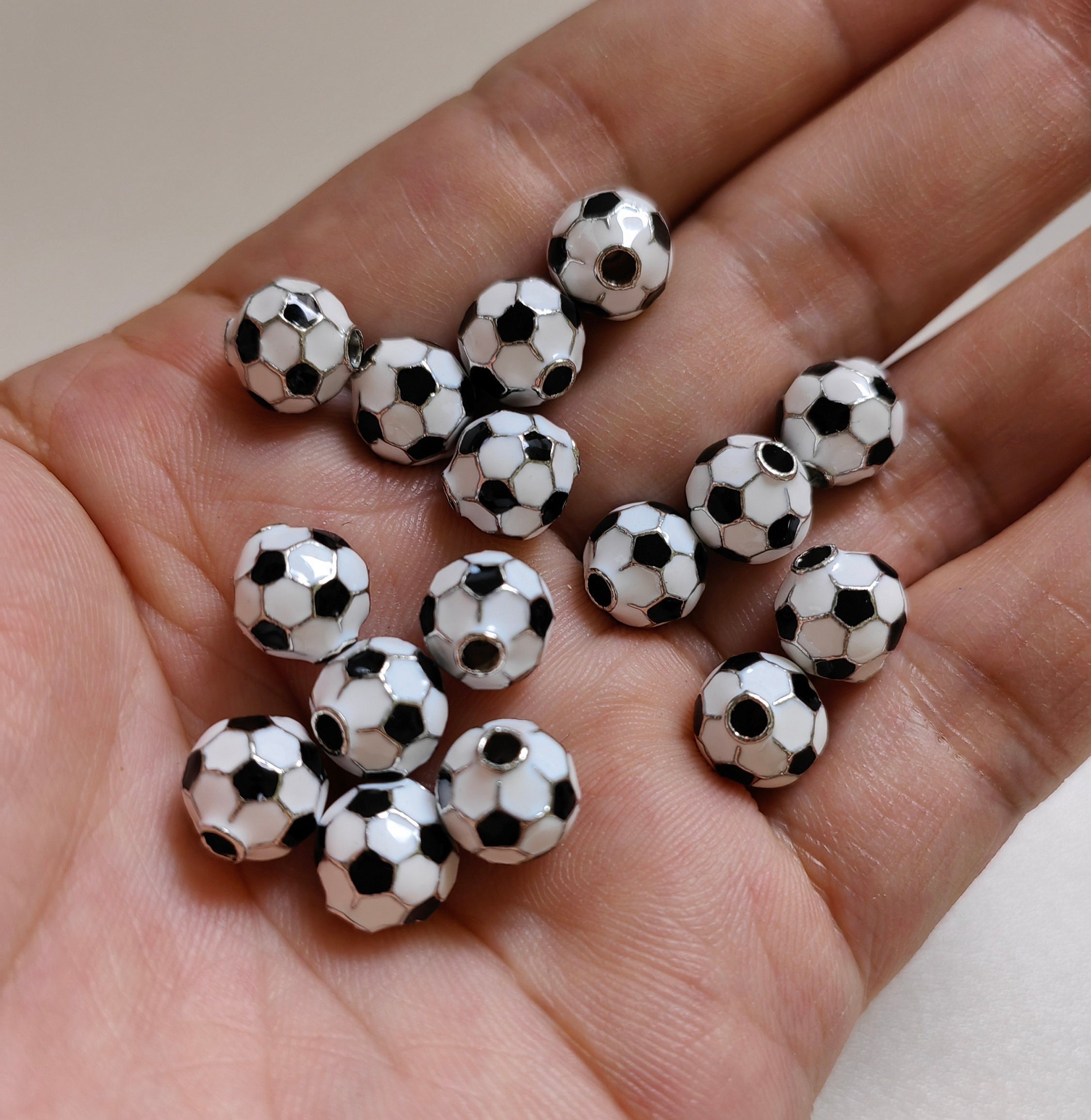 CLEARANCE Football Beads, Soccer Bead, Silver Round Ball Beads, Lar, MiniatureSweet, Kawaii Resin Crafts, Decoden Cabochons Supplies