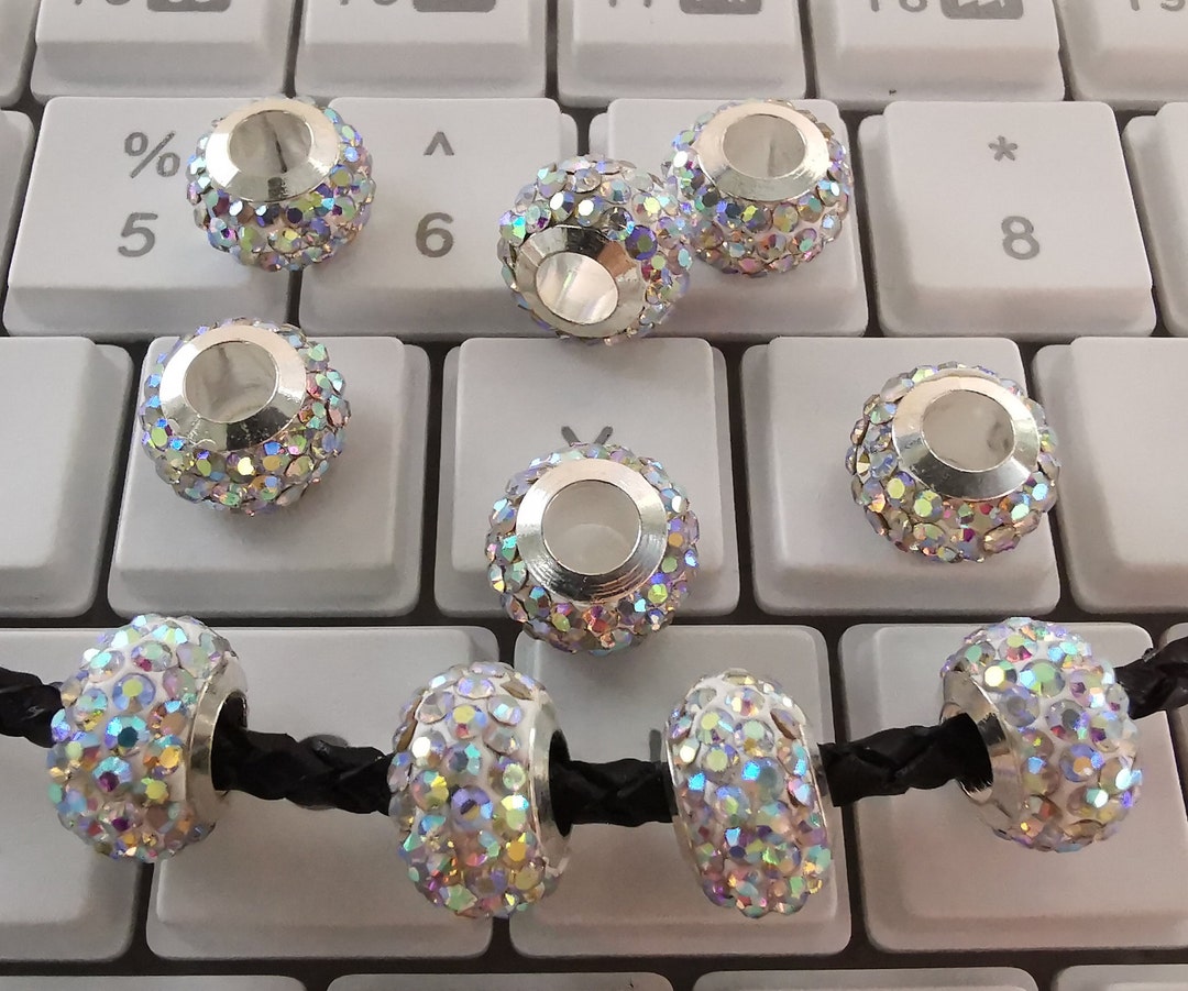 50pcs Tibetan Style Antique Silver Rondelle Beads – Rhinestone Inlay, Large Hole (11x7mm)