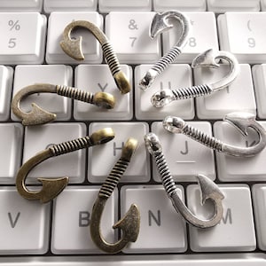 30pcs Metal Fish Hook Charms, 13x30mm Fish Hook Charms, Antique Silver / Bronze Fishing Hook Charms, DIY Jewelry Supply, Findings. C641