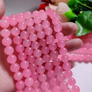 Pink Smooth Malay Jade Beads, 4- 10 mm Gemstone Round Beads, Stone Beads, DIY Bracelet Beads, Jewelry Making, 15&quot; Full Strand, A677