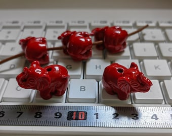 5 pcs 3D Resin Elephant Beads, 18x29mm Coral Elephant Beads, Hole 2.3 mm, Red Lucky Elephant Beads, Animal beads, Elephant Jewelry, B416