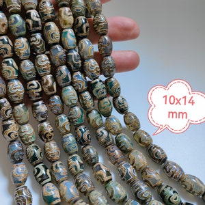 25pcs Ancient Green Tibetan Agate Dzi Beads, Religious Beads, 10x14mm Lucky Agate Beads, Hole 1.5mm, DIY Jewelry Making, Findings, D381