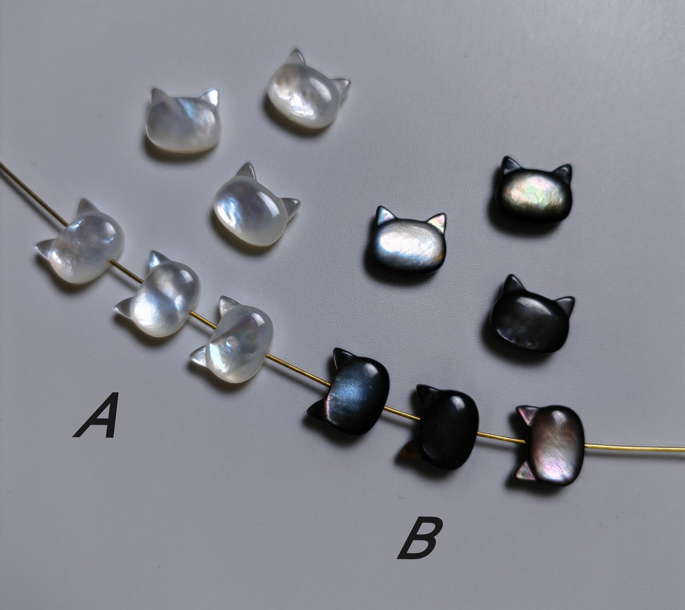 10x9mm Natural Mother Of Pearl Cat Beads, Mop Cat Head Spacer Beads, Hole 0.8mm. DIY Jewelry Making. 4 - 100 Pcs Quantity Optional, B567