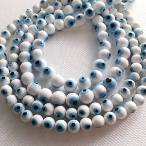 White Glass Round Evil Eye Beads, Turkish Evil Eye Beads, 4 - 10 mm Round Evil Eye Spacer Beads ,DIY Jewelry Supply, Evil Eye Findings