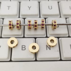 5 - 100pcs CZ Micro Pave Rondelle Beads ,Fuchsia CZ Mini Circle Beads, 8mm CZ Micro Pave Round Beads Tiny Circle Beads,Hole 2.6mm, B114