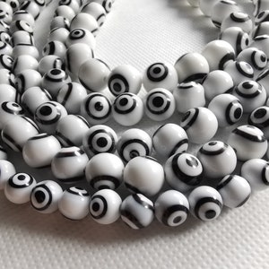 White Glass Evil Eye Beads, Turkish Evil Eye Beads, 4 - 10 mm Round Evil Eye Beads, Evil Eye Spacer Beads, DIY Jewelry Supply, A621