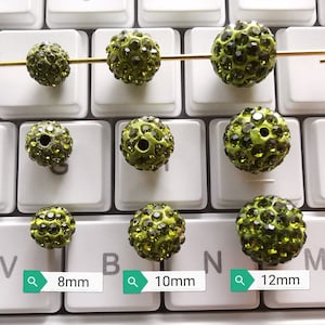 Olive Green Polymer Clay Rhinestone Beads, 8 - 12mm Pave Disco Ball Beads, Rhinestone Disco Balls, 30 - 100pcs Optional, DIY Jewelry, B719